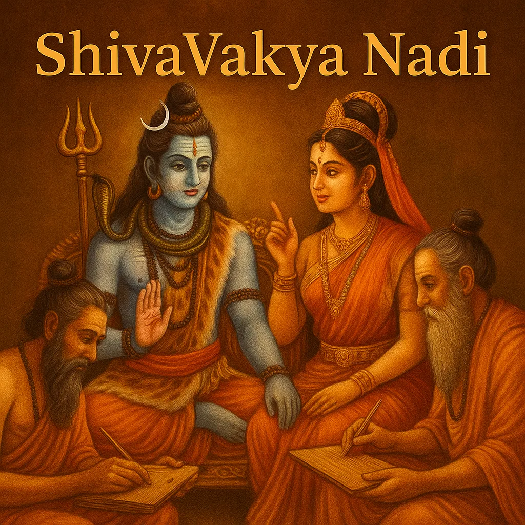 Editorial illustration representing the Shiva Vakya Nadi sacred dialogue